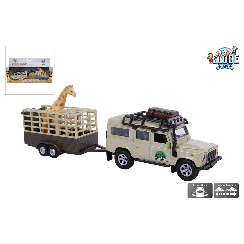 Kids Globe Traffic Land Rover Defender Met Giraftrailer 3 Kids Globe Traffic Land Rover Defender Met Giraftrailer